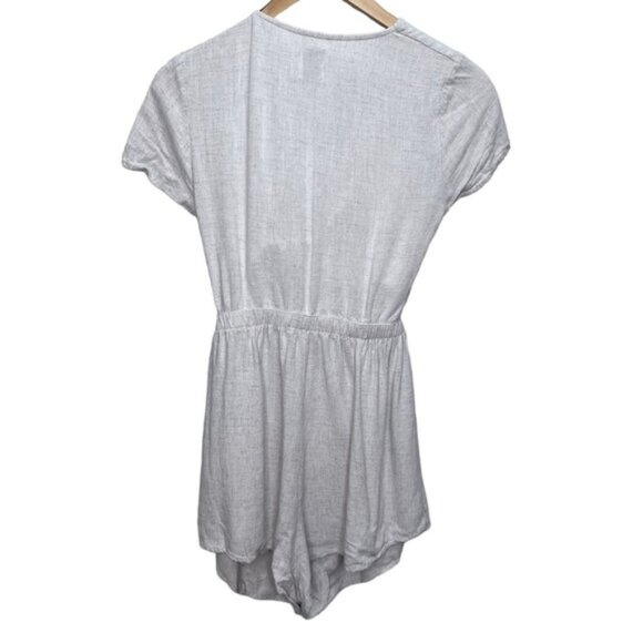 Princess Polly Tie Front Beige Tan Linen Romper Size 6 - Picture 6 of 16